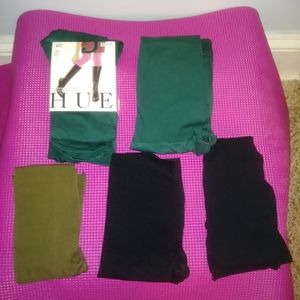 Lot of 5 Hue tights. Green, Olive and Black